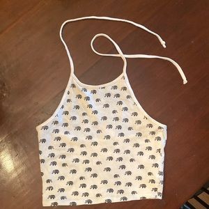 Cropped halter top with elephant print